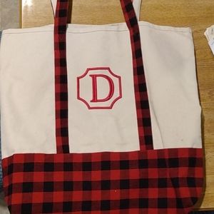 Canvas and buffalo plaid tote and wallet